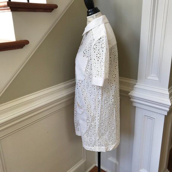 Veronica Beard Rafaela Eyelet Shirt Dress Womens 6 Cream Short Sleeve Cotton - Picture 8 of 12